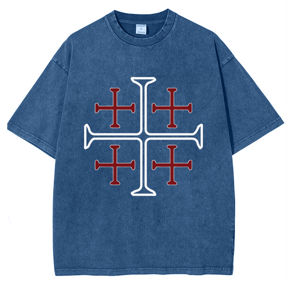 Jerusalem Cross Symbol Snowflake Vintage Cotton T-Shirt