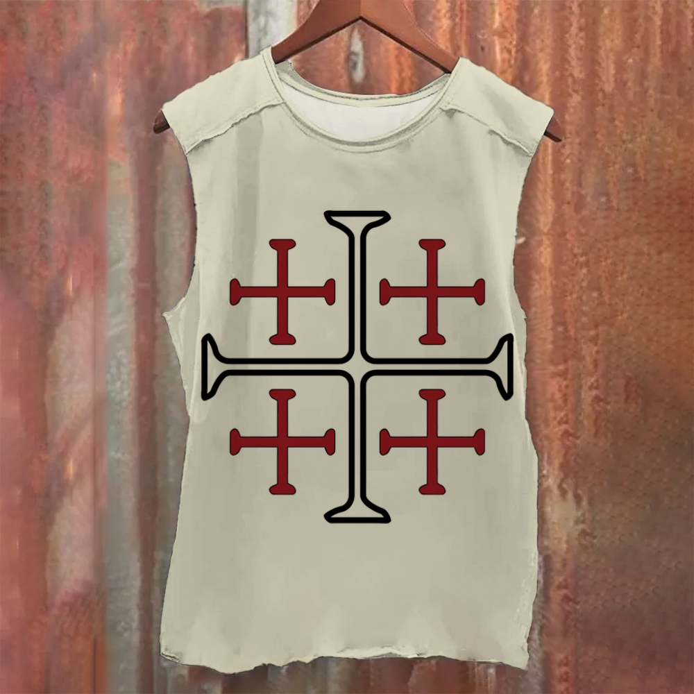 Jerusalem Cross Symbol Vintage Washed Tank Top