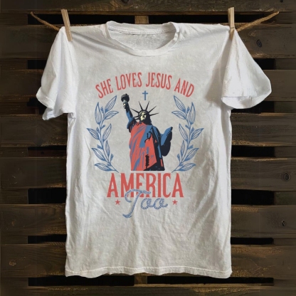 She Loves Jesus And America Too Cotton T-shirt