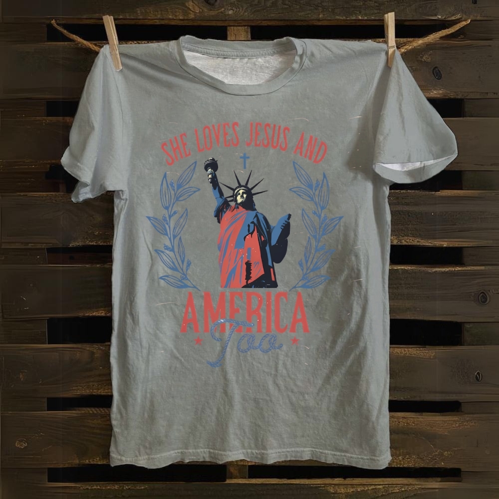 She Loves Jesus And America Too Cotton T-shirt