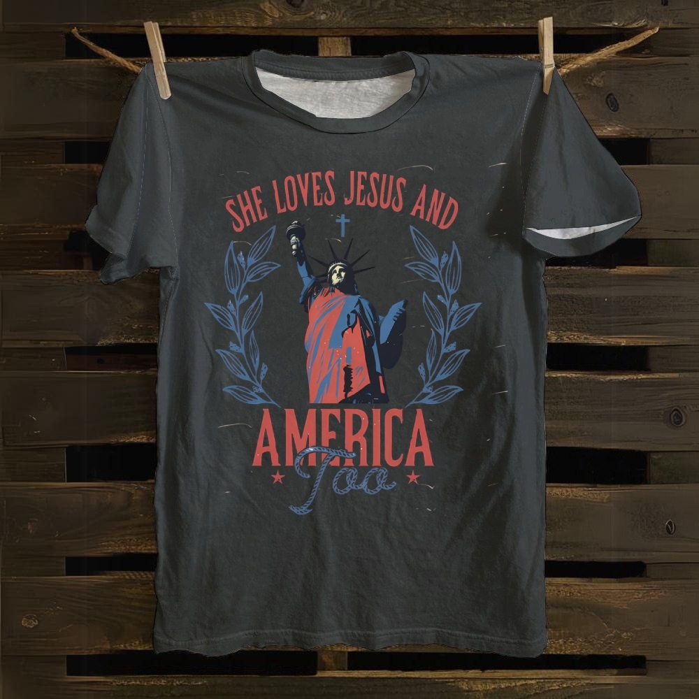 She Loves Jesus And America Too Cotton T-shirt