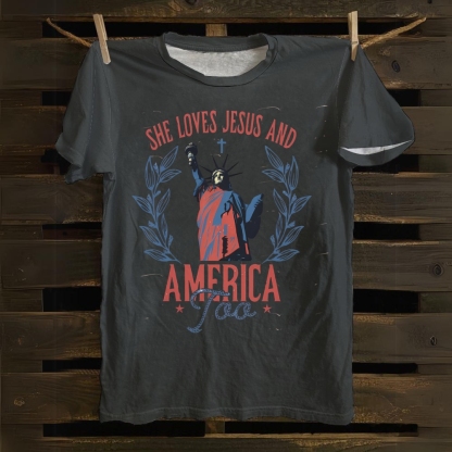 She Loves Jesus And America Too Cotton T-shirt