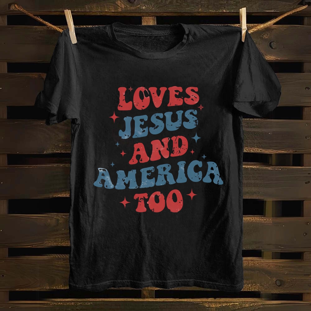 Loves Jesus and America Too Cotton T-shirt