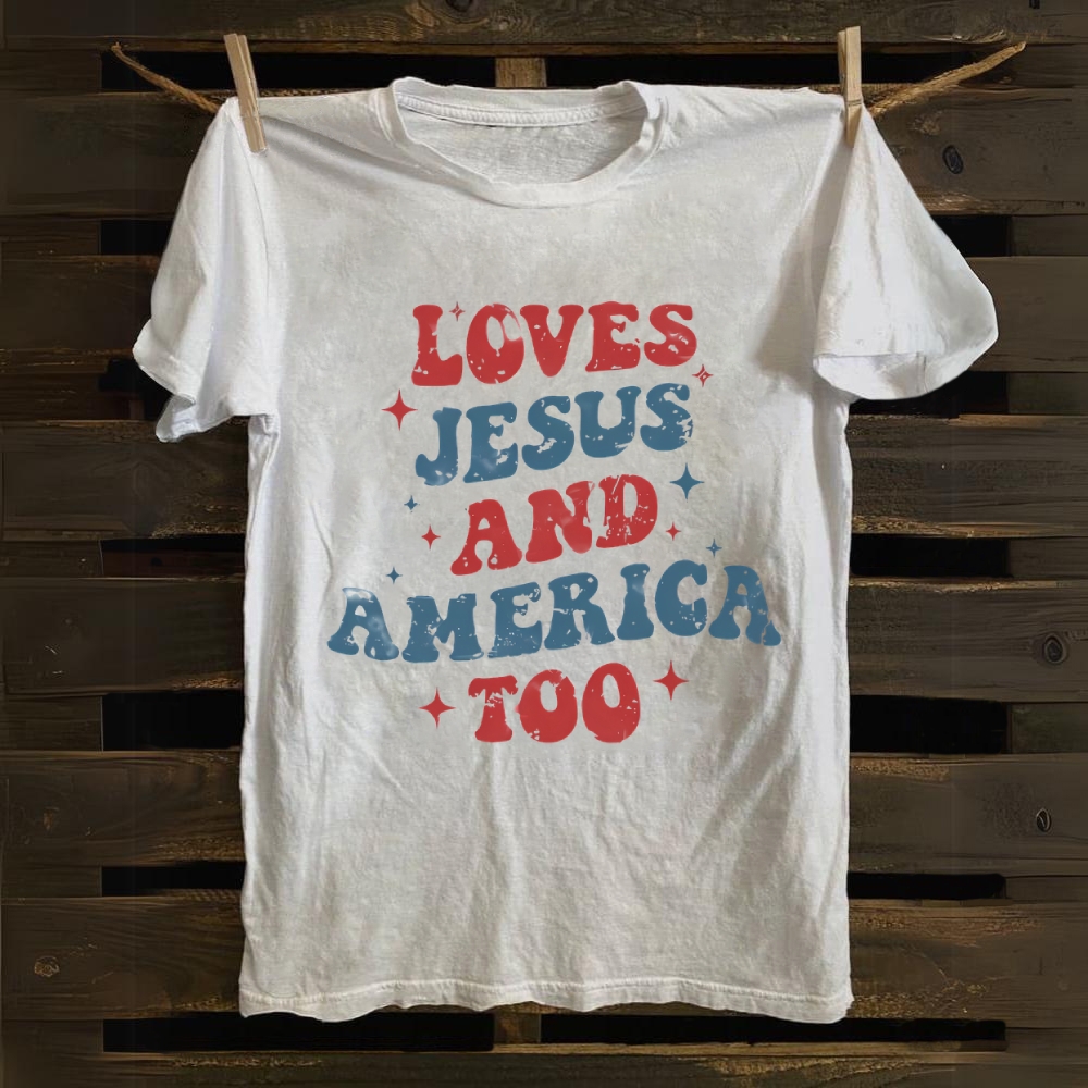 Loves Jesus and America Too Cotton T-shirt