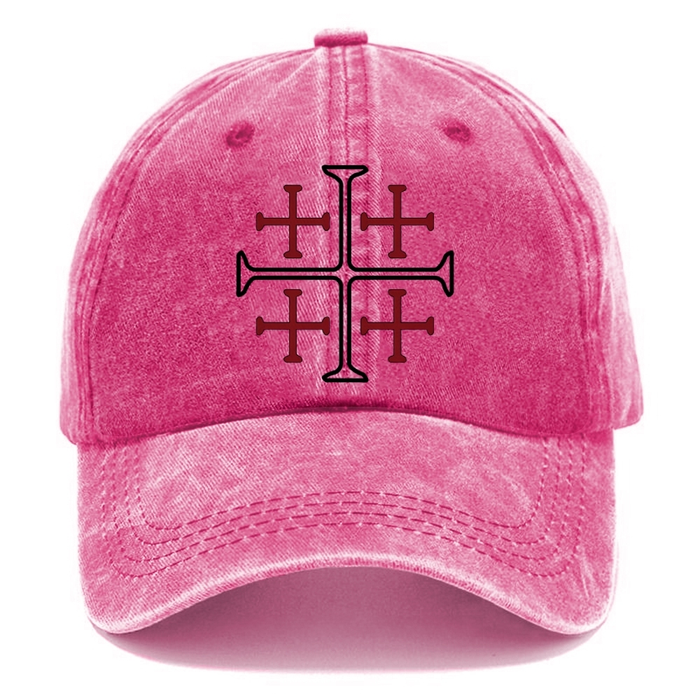 Jerusalem Cross Symbol Unisex Vintage Casual Washed Cap