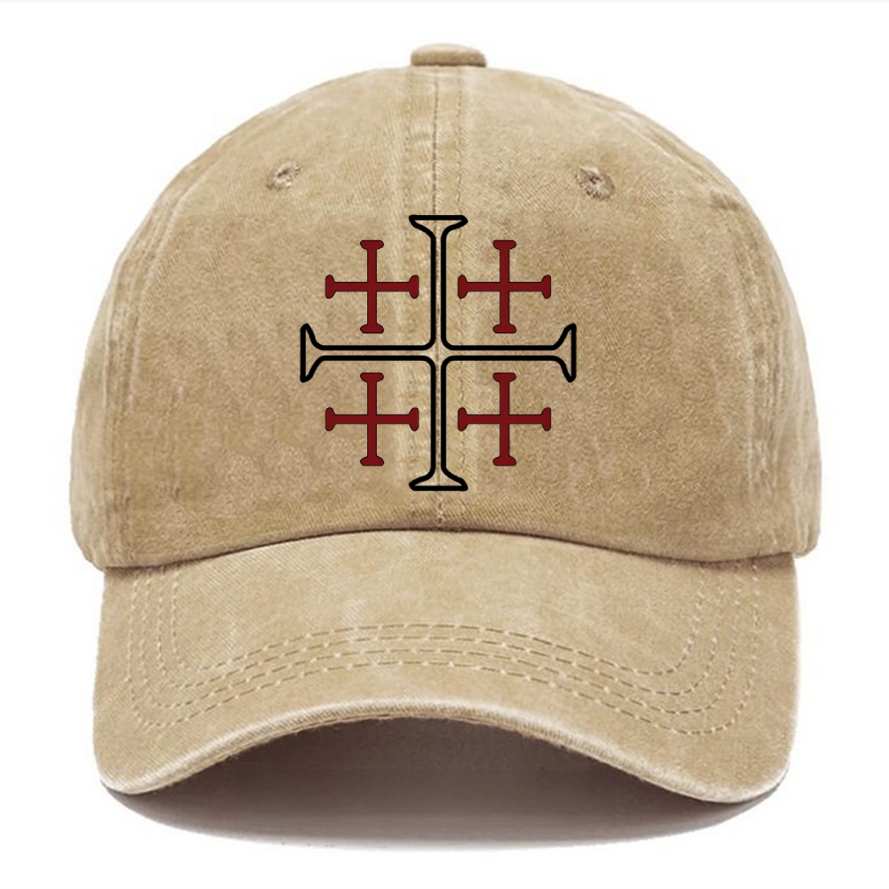 Jerusalem Cross Symbol Unisex Vintage Casual Washed Cap