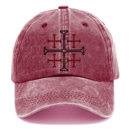 Jerusalem Cross Symbol Unisex Vintage Casual Washed Cap