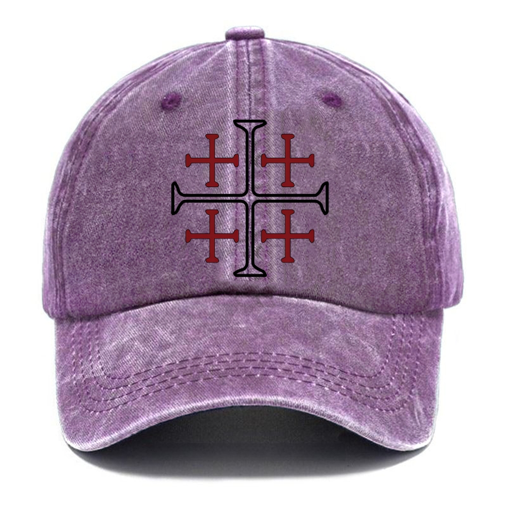 Jerusalem Cross Symbol Unisex Vintage Casual Washed Cap