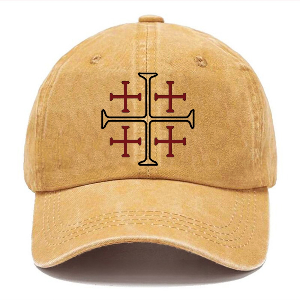 Jerusalem Cross Symbol Unisex Vintage Casual Washed Cap
