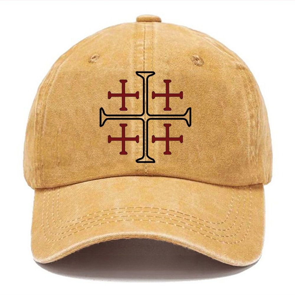 Jerusalem Cross Symbol Unisex Vintage Casual Washed Cap