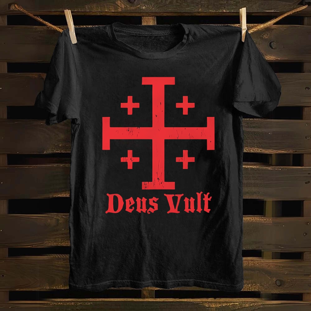 Jerusalem Cross Deus Vult Cotton T-shirt