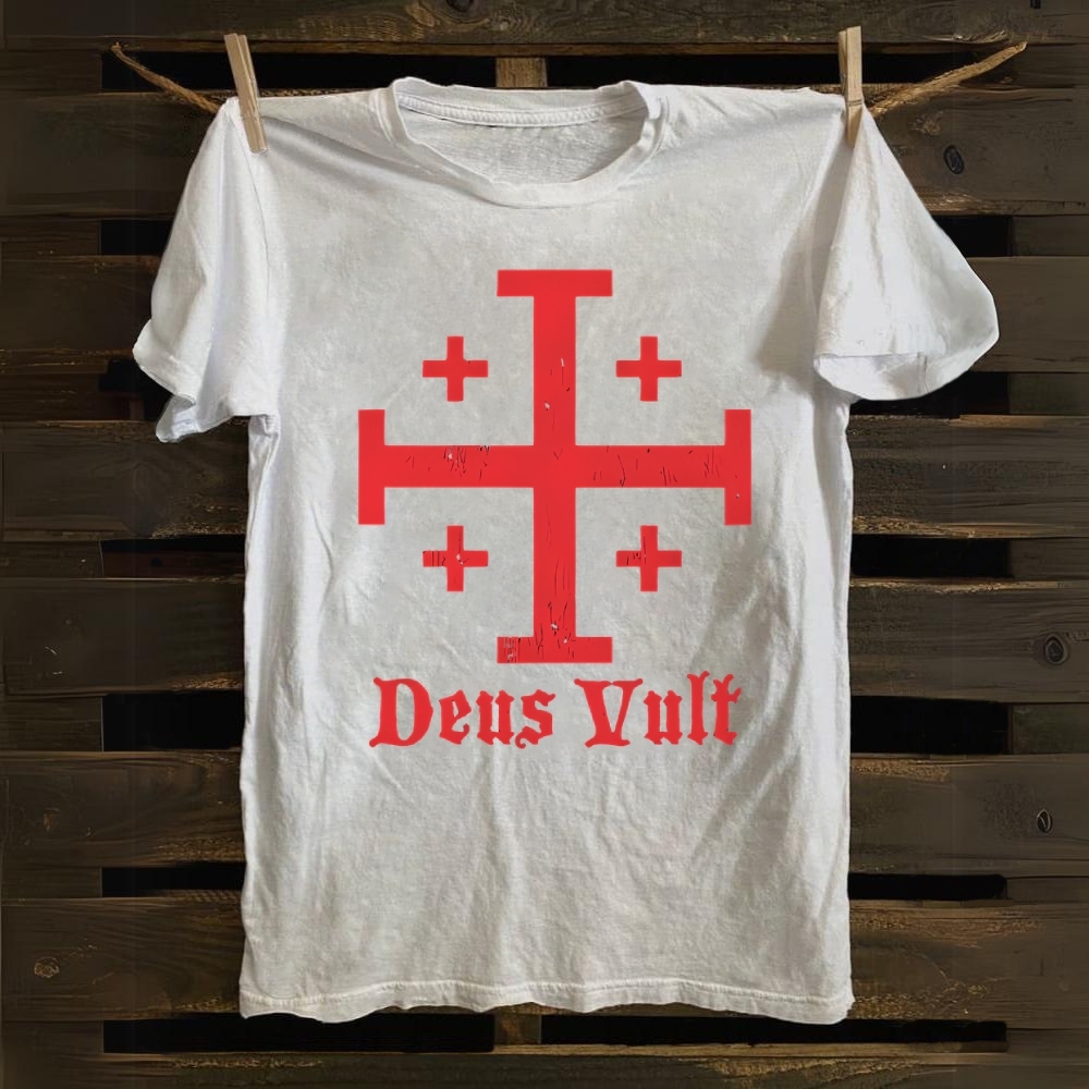 Jerusalem Cross Deus Vult Cotton T-shirt