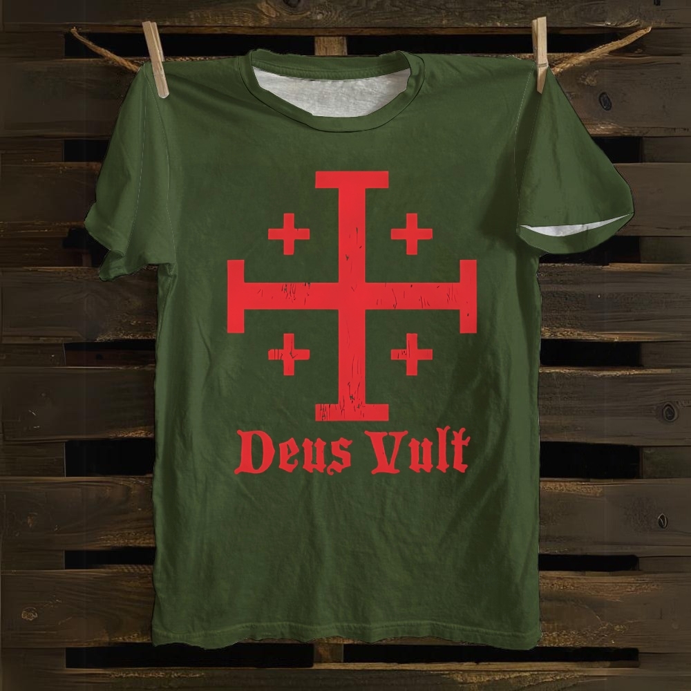 Jerusalem Cross Deus Vult Cotton T-shirt