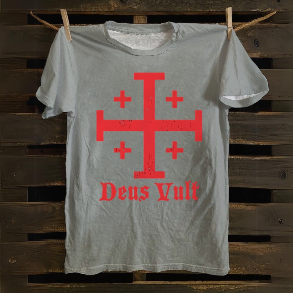 Jerusalem Cross Deus Vult Cotton T-shirt