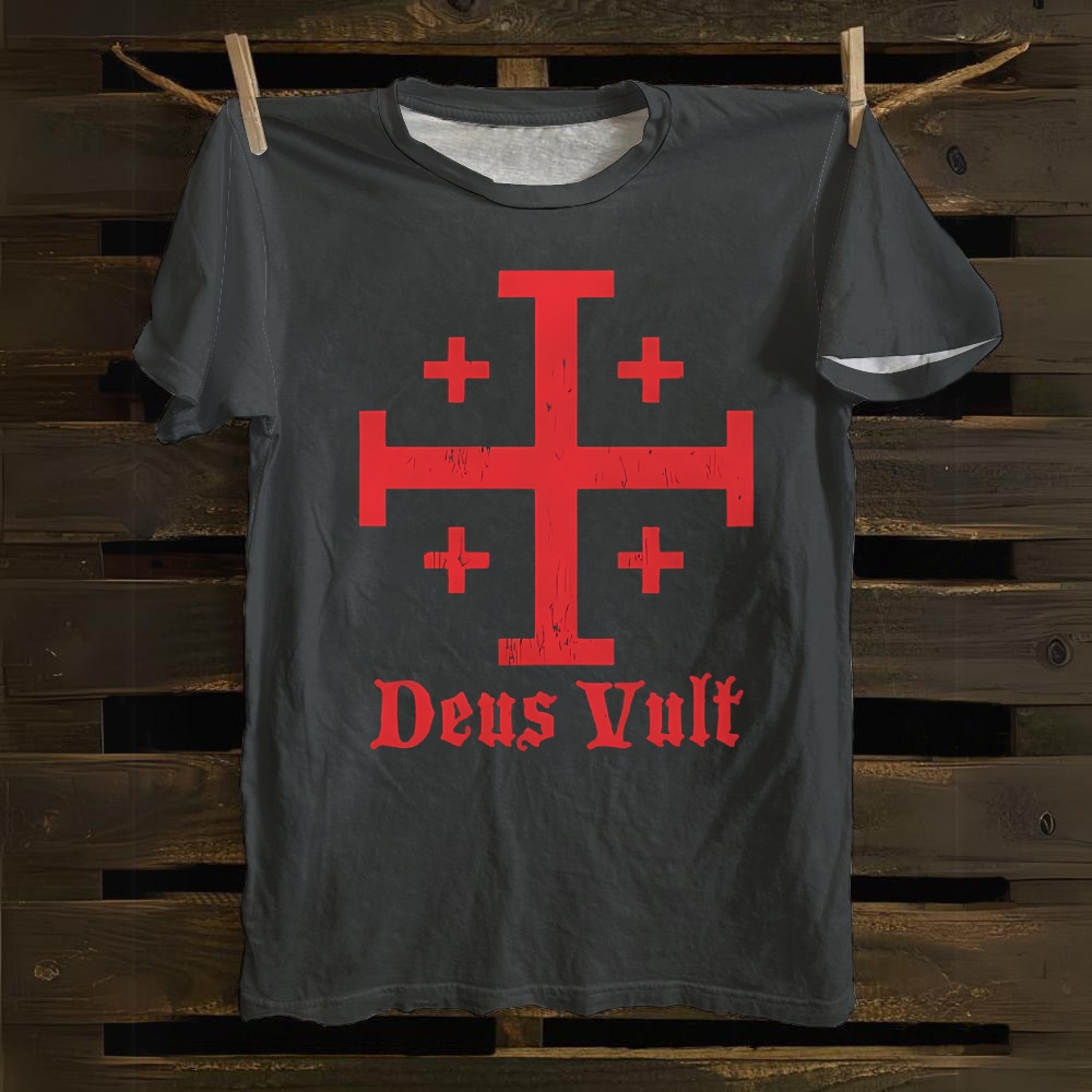 Jerusalem Cross Deus Vult Cotton T-shirt