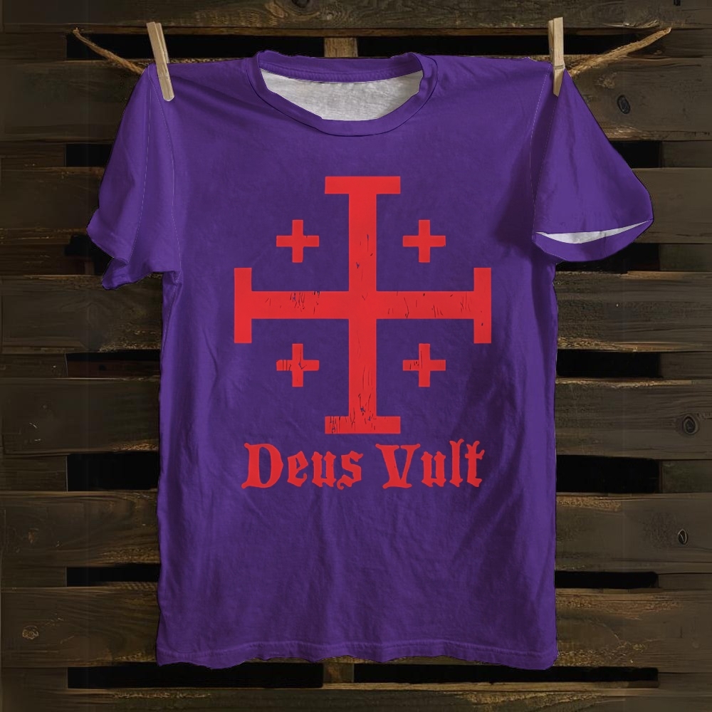 Jerusalem Cross Deus Vult Cotton T-shirt