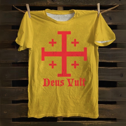 Jerusalem Cross Deus Vult Cotton T-shirt