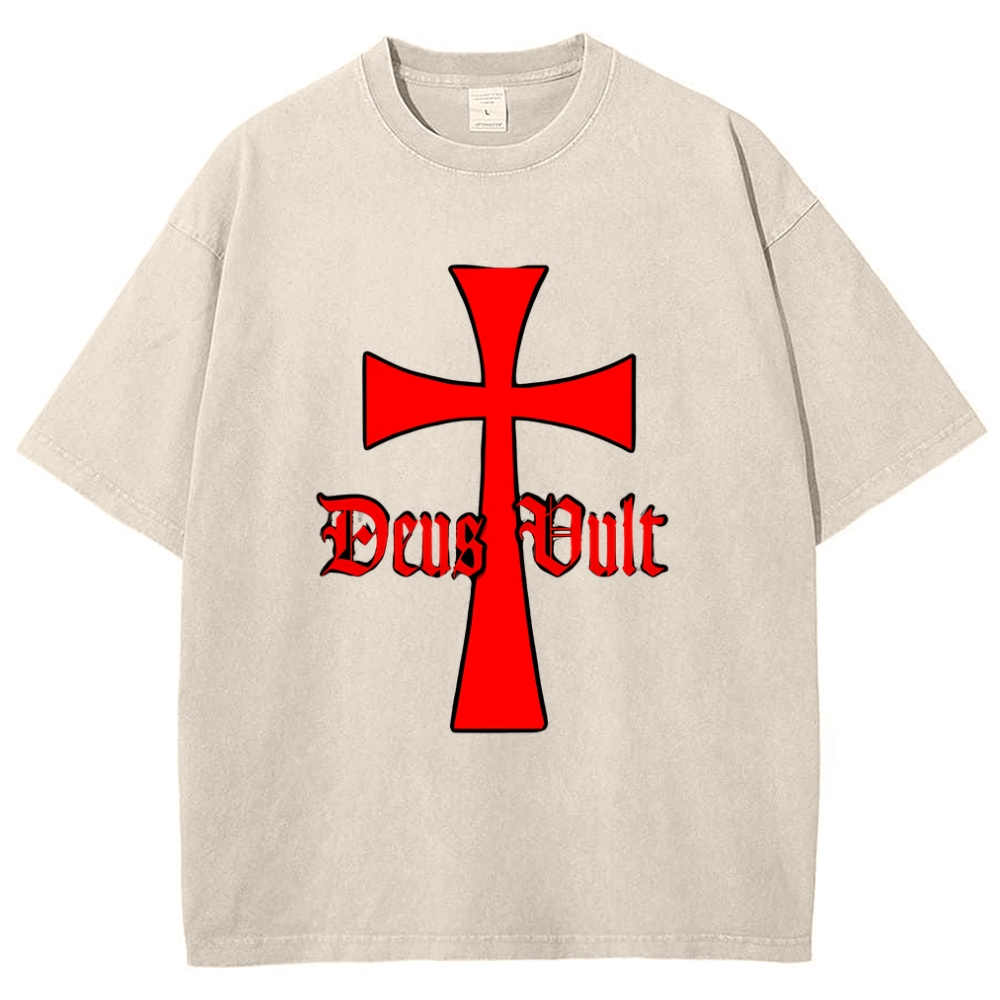 Deus Vult Knights Templar Cross Snowflake Vintage Cotton T-Shirt
