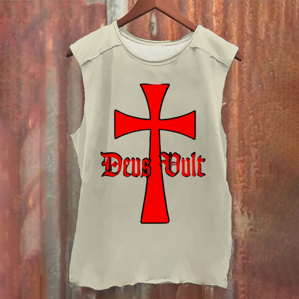 Deus Vult Knights Templar Cross Vintage Washed Tank Top