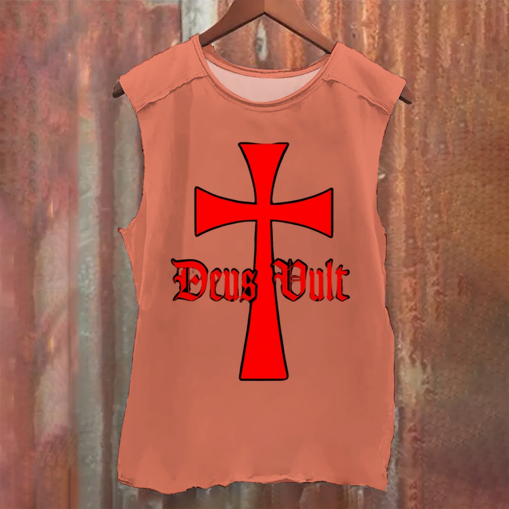 Deus Vult Knights Templar Cross Vintage Washed Tank Top