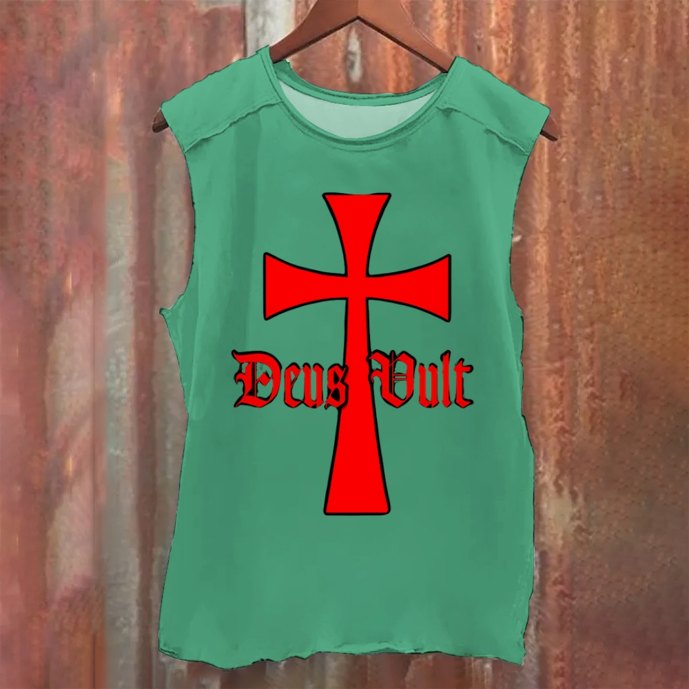 Deus Vult Knights Templar Cross Vintage Washed Tank Top