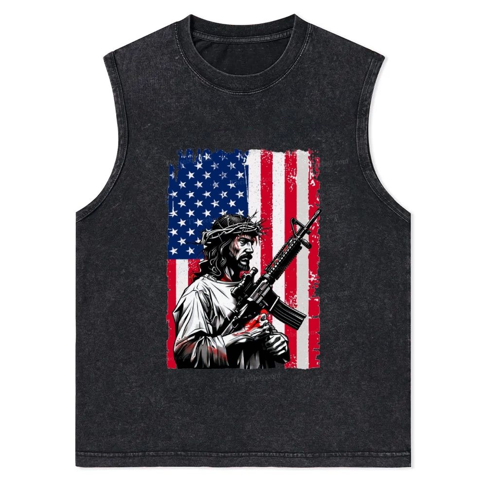 Jesus Protects America Christian Snowflake Washed Vest