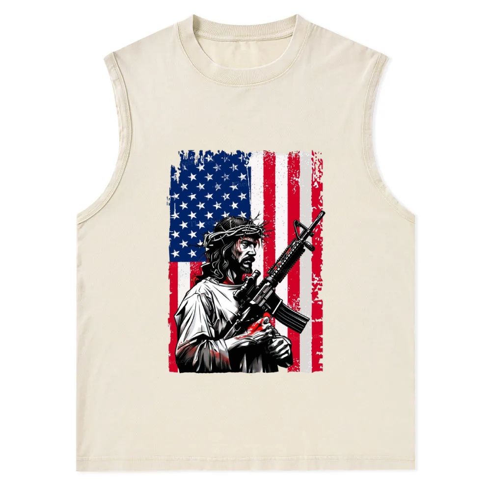 Jesus Protects America Christian Snowflake Washed Vest