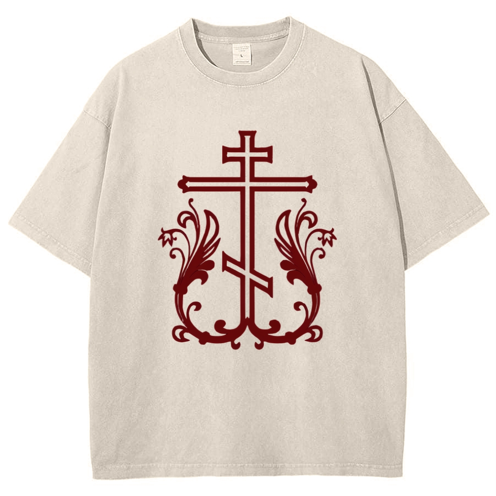 Orthodox Cross Snowflake Vintage Cotton T-Shirt