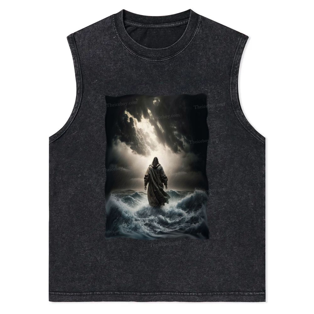 Jesus Walking on the Sea Christian Snowflake Washed Vest