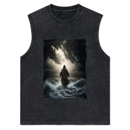 Jesus Walking on the Sea Christian Snowflake Washed Vest