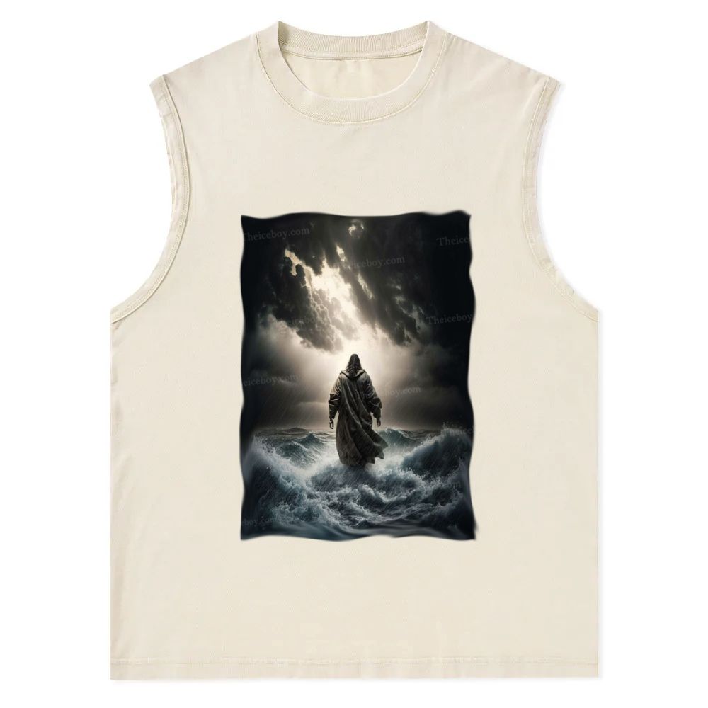 Jesus Walking on the Sea Christian Snowflake Washed Vest