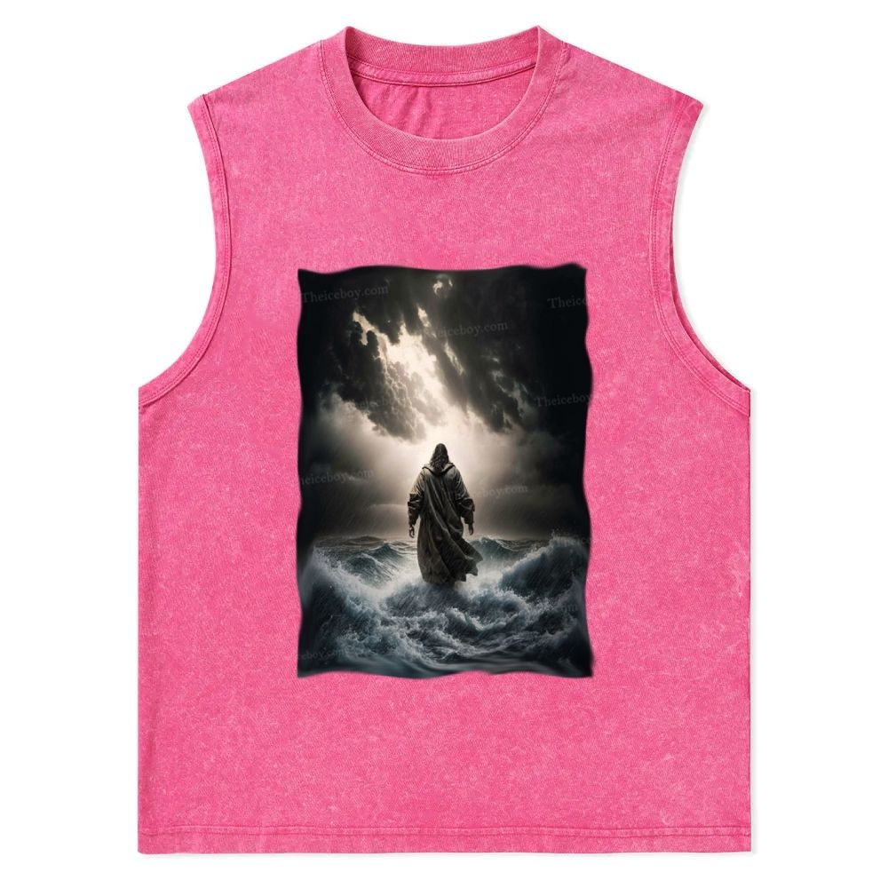 Jesus Walking on the Sea Christian Snowflake Washed Vest