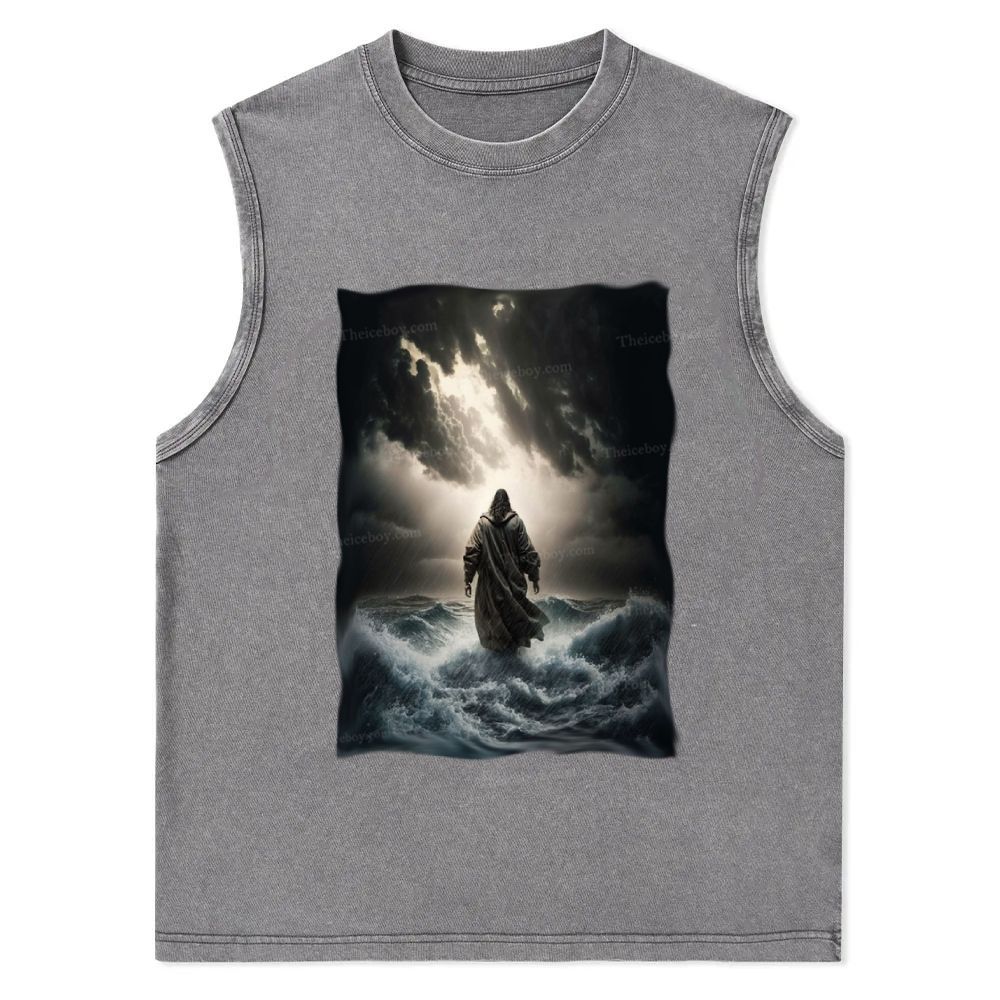 Jesus Walking on the Sea Christian Snowflake Washed Vest
