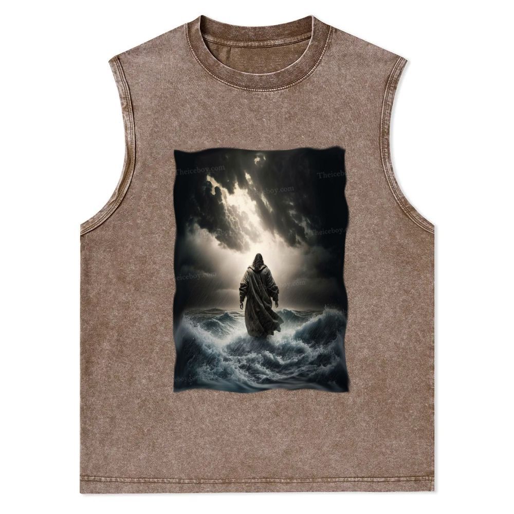 Jesus Walking on the Sea Christian Snowflake Washed Vest