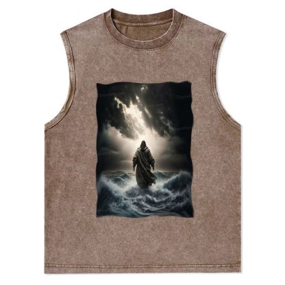Jesus Walking on the Sea Christian Snowflake Washed Vest