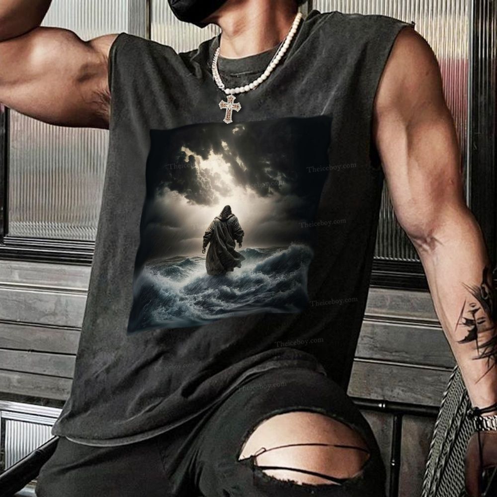 Jesus Walking on the Sea Christian Snowflake Washed Vest