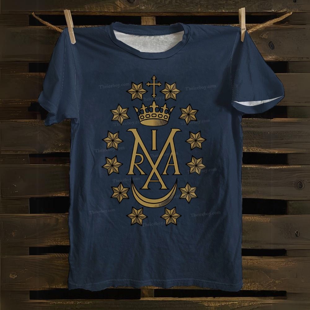 Miraculous Medal Vintage Maria Insignia Drawstring Cotton T-shirt 