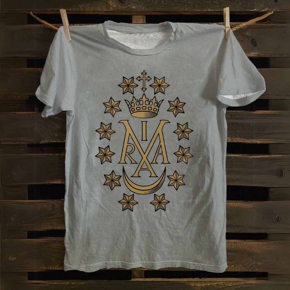 Miraculous Medal Vintage Maria Insignia Drawstring Cotton T-shirt 