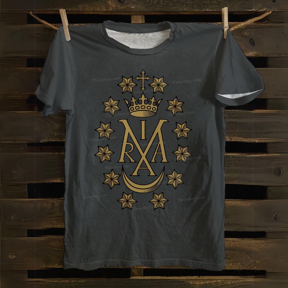 Miraculous Medal Vintage Maria Insignia Drawstring Cotton T-shirt 