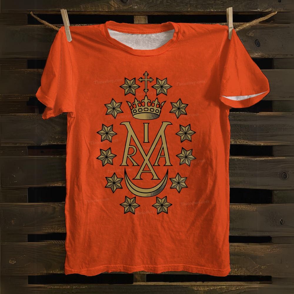 Miraculous Medal Vintage Maria Insignia Drawstring Cotton T-shirt 