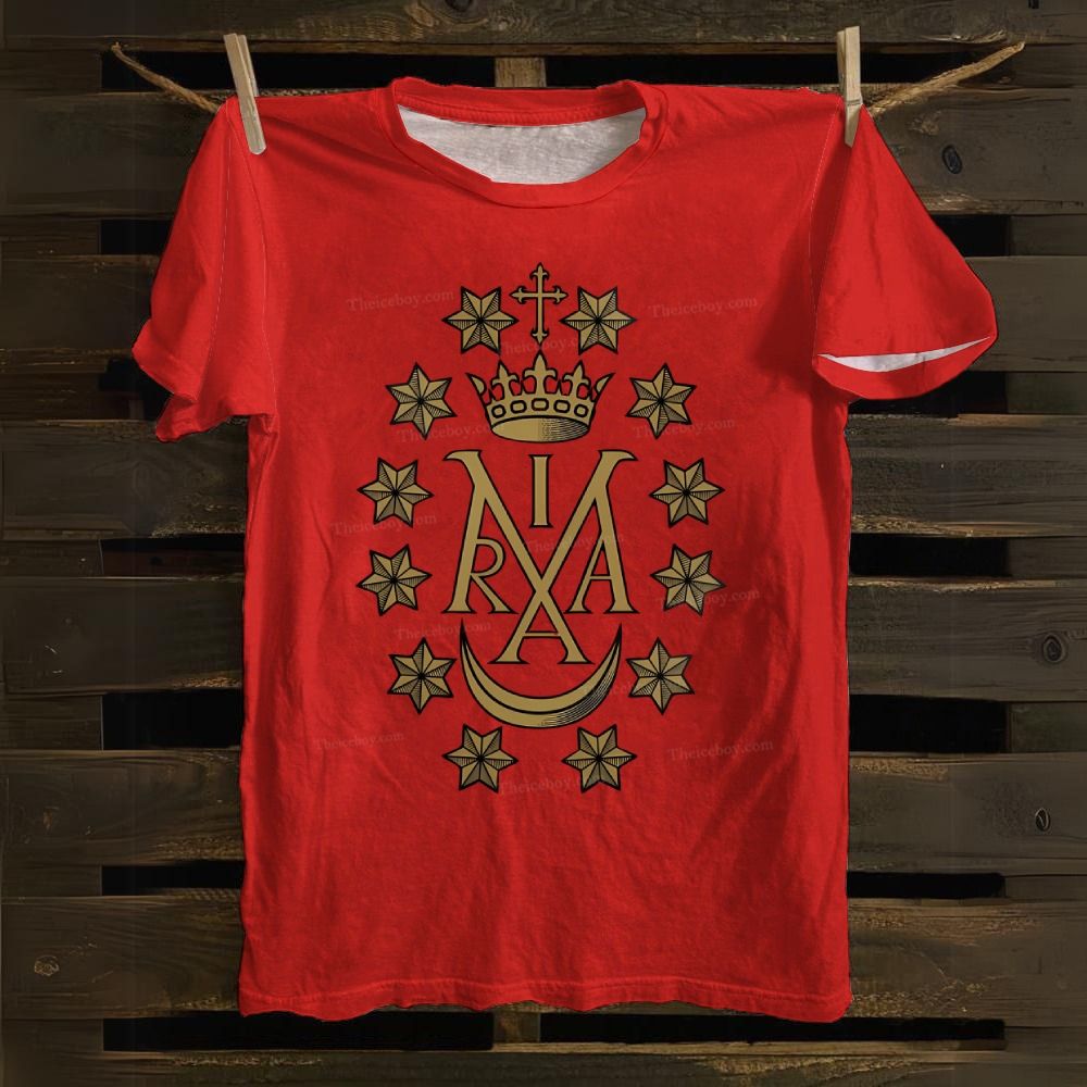 Miraculous Medal Vintage Maria Insignia Drawstring Cotton T-shirt 