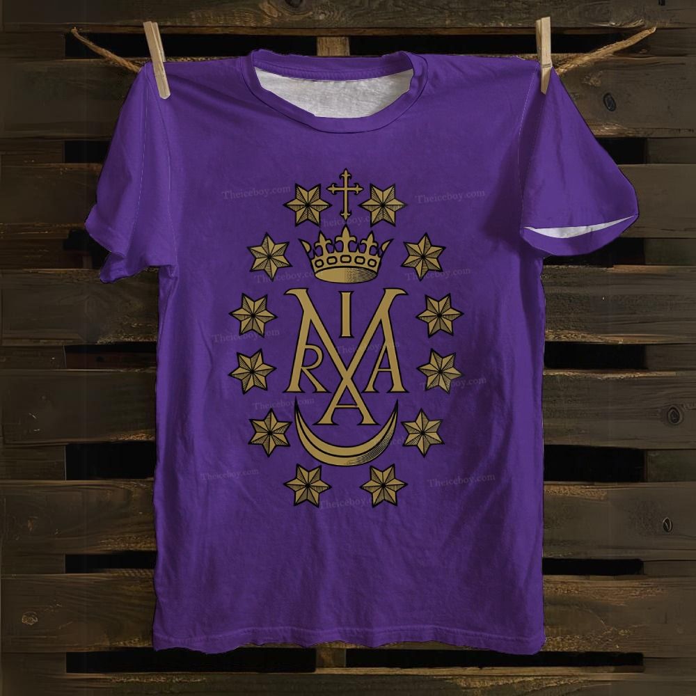 Miraculous Medal Vintage Maria Insignia Drawstring Cotton T-shirt 