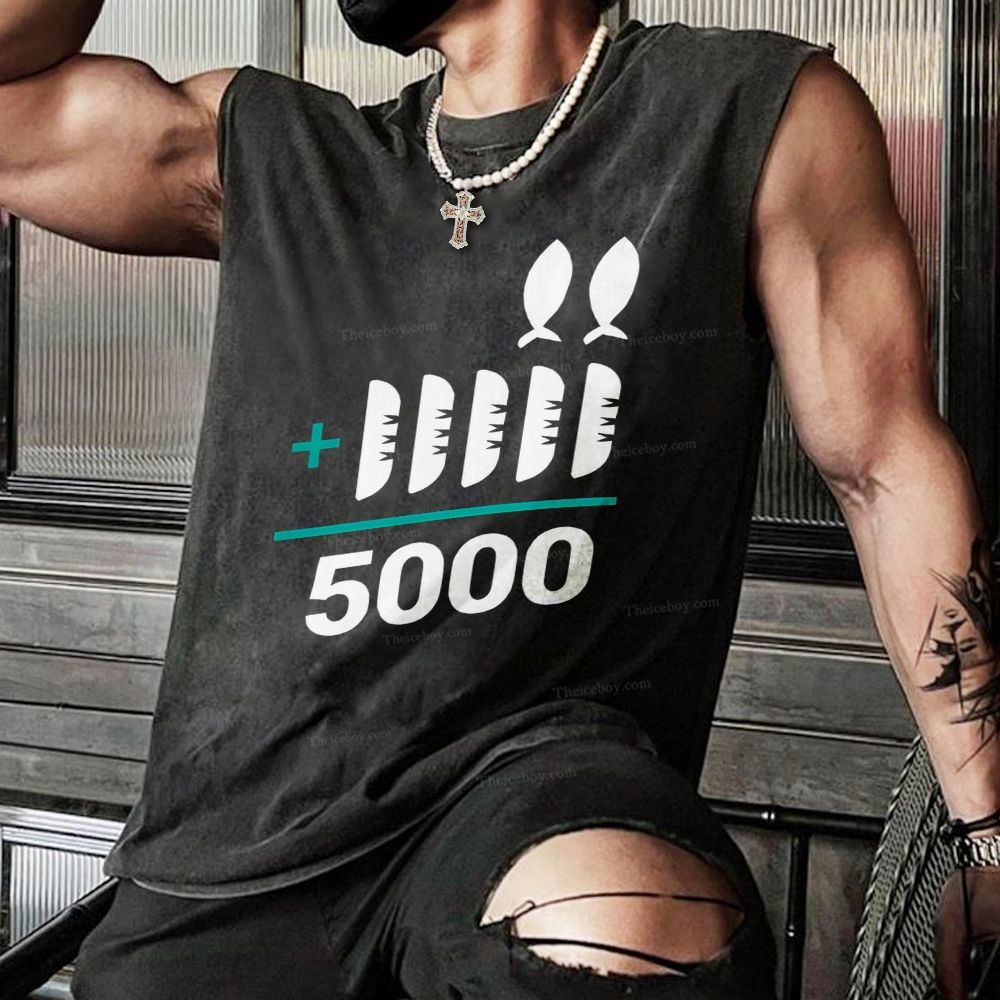 Jesus 2 Fishes 5 Breads 5000 Christian Snowflake Washed Vest 