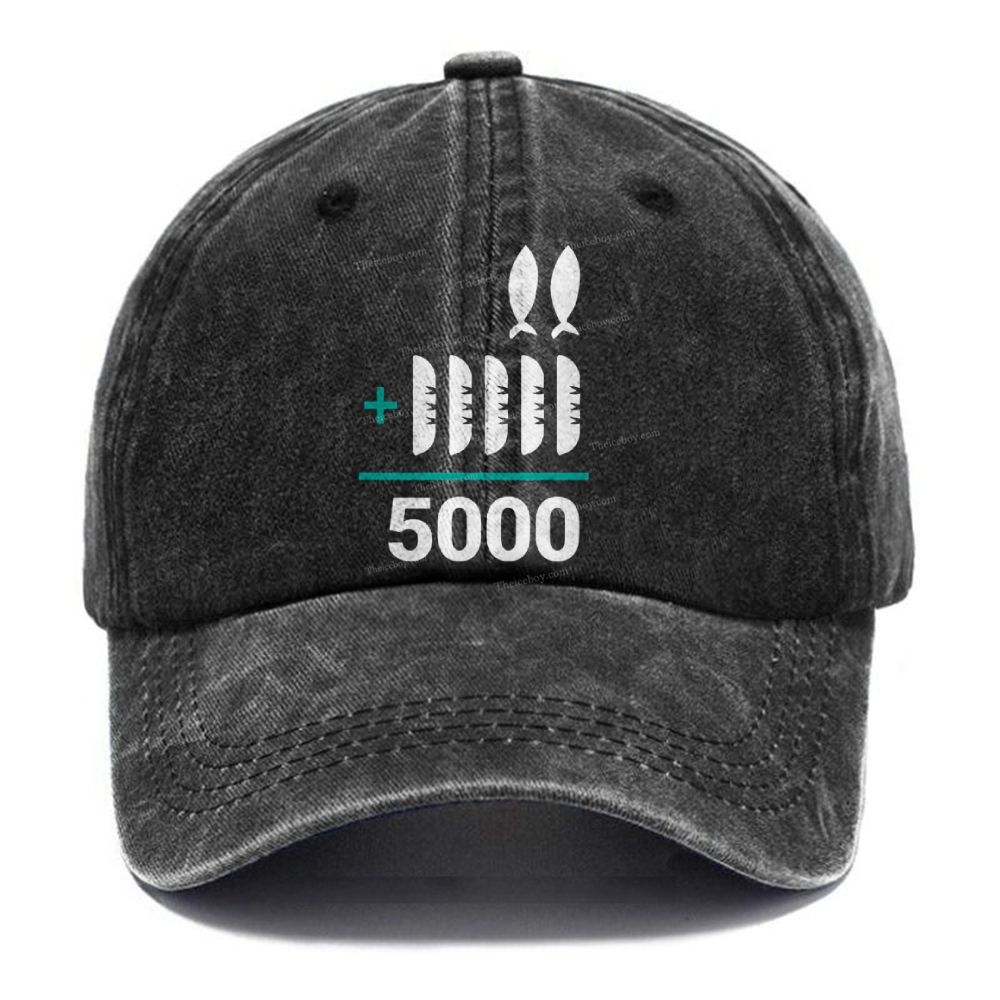 Jesus 2 Fishes 5 Breads 5000 Unisex Vintage Casual Washed Cap