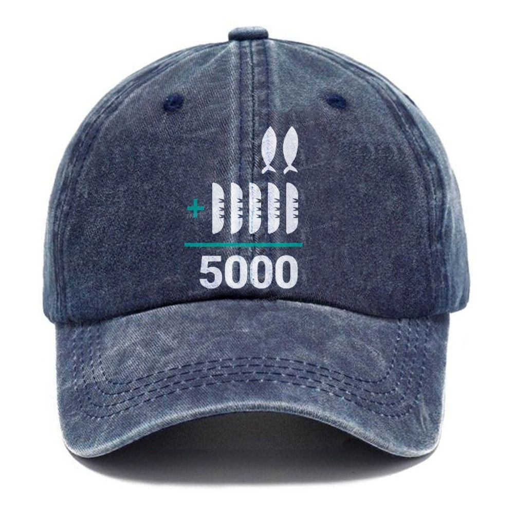 Jesus 2 Fishes 5 Breads 5000 Unisex Vintage Casual Washed Cap