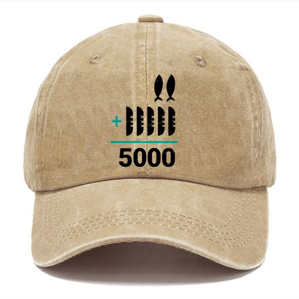Jesus 2 Fishes 5 Breads 5000 Unisex Vintage Casual Washed Cap