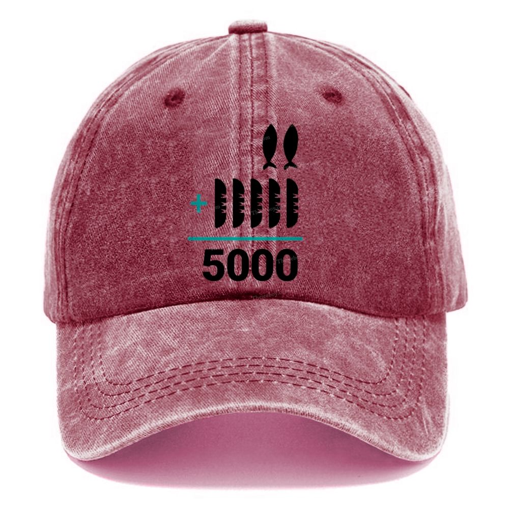 Jesus 2 Fishes 5 Breads 5000 Unisex Vintage Casual Washed Cap