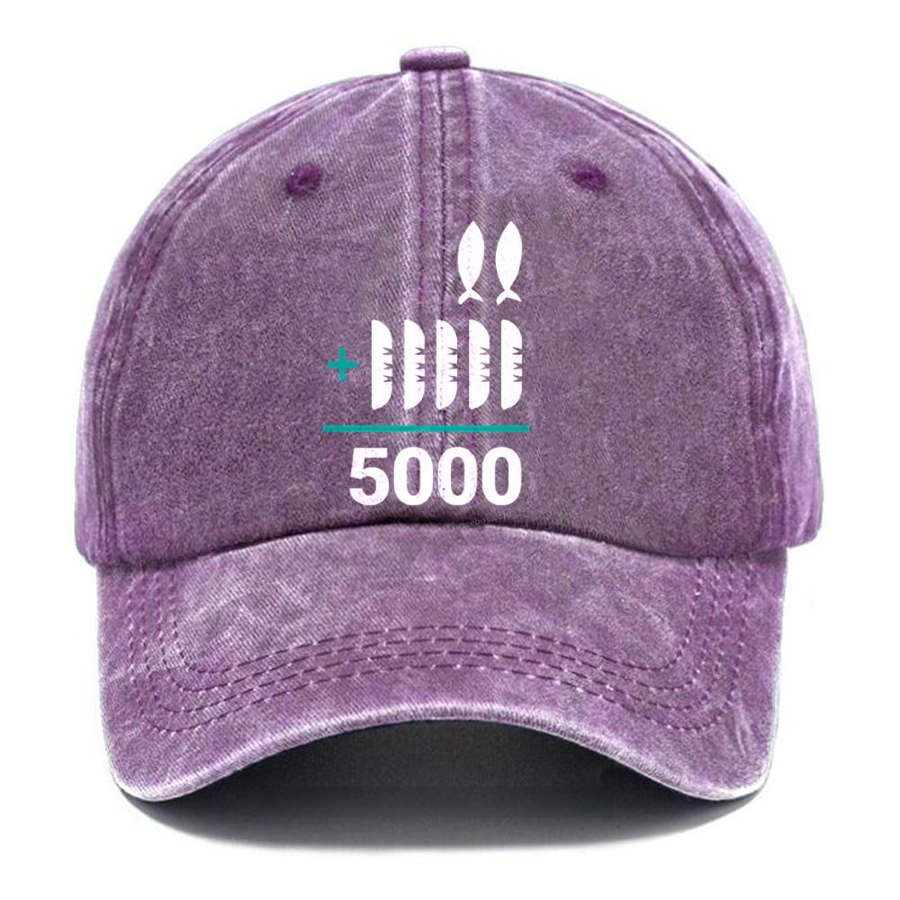 Jesus 2 Fishes 5 Breads 5000 Unisex Vintage Casual Washed Cap
