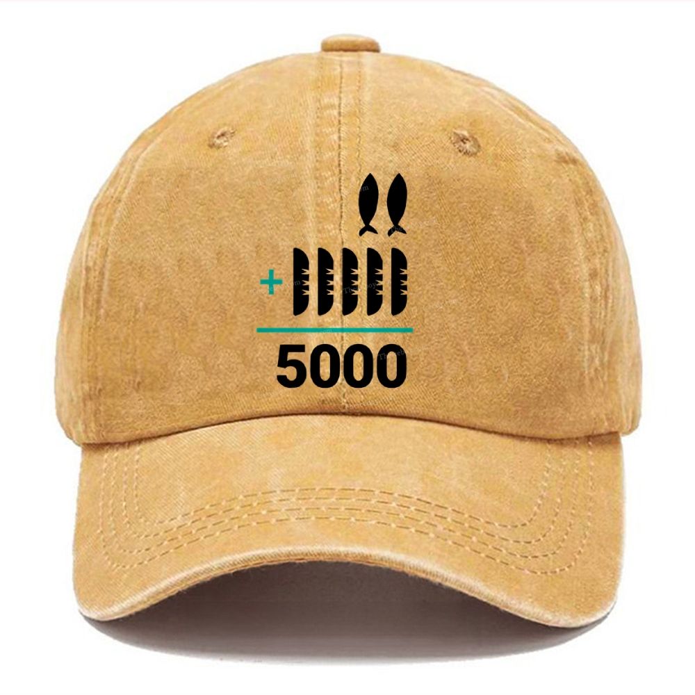 Jesus 2 Fishes 5 Breads 5000 Unisex Vintage Casual Washed Cap