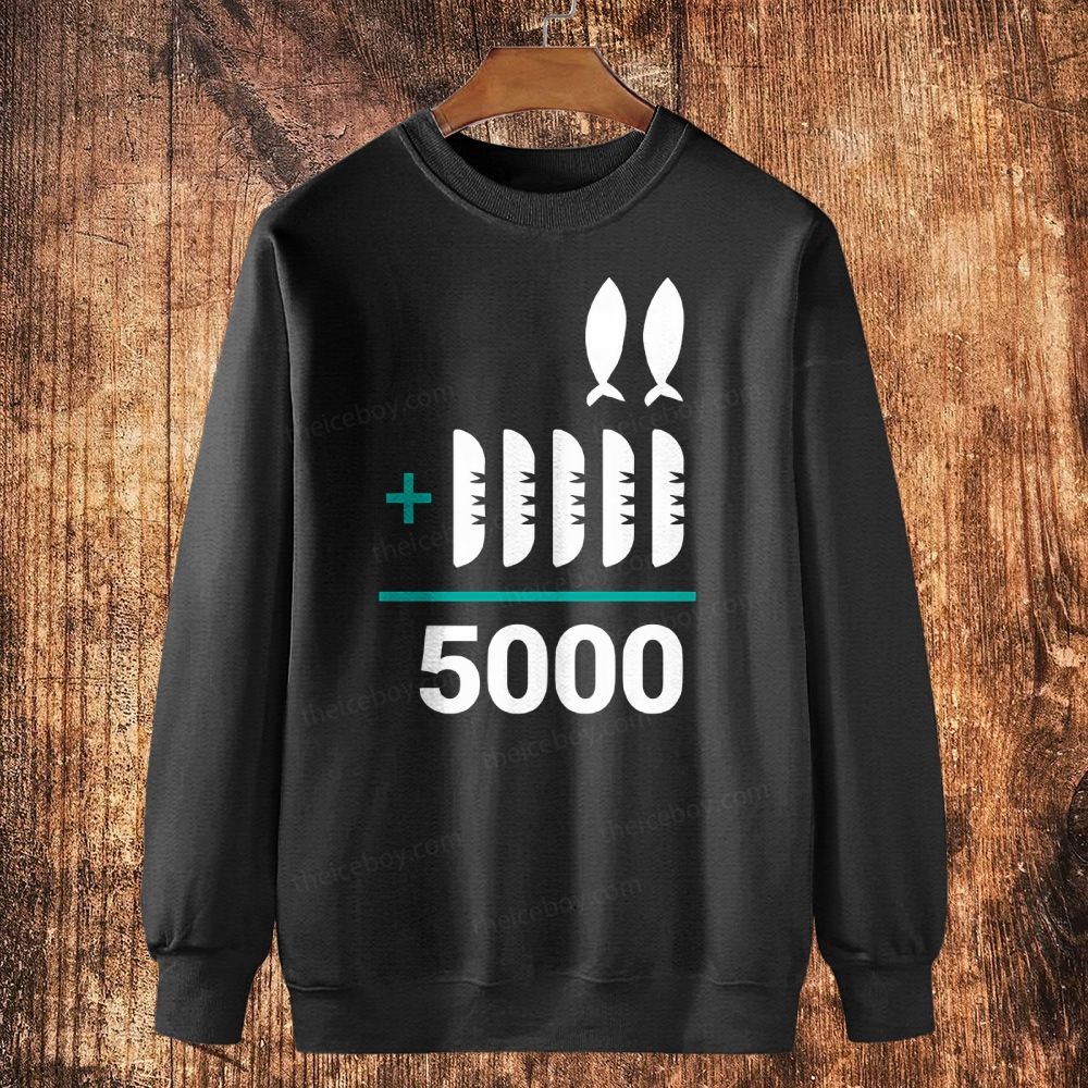 Jesus 2 Fishes 5 Breads 5000 Cotton Crewneck Sweatshirt